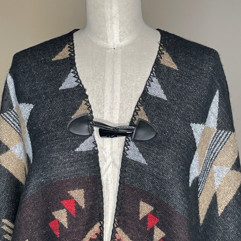 Soft Surroundings Multi Whistler Reversible Southwestern Aztec Poncho Ruana Cape - Picture 3 of 10
